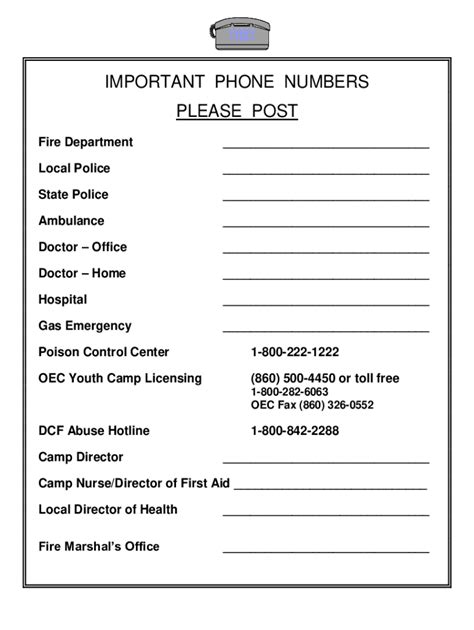 First Aid/Appendix F: Emergency Telephone Numbers.